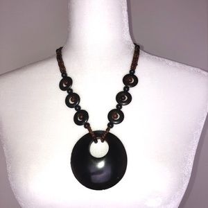 Boho ChunkyWood Look Pendant and Beaded Necklace